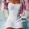 Ditsy Floral Print Lace Trim Frill Hem Dress