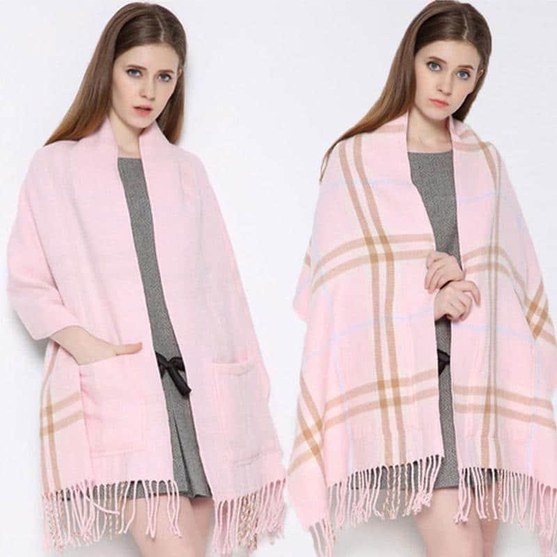 Plaid Shawl Wrap With Pockets - Image 2