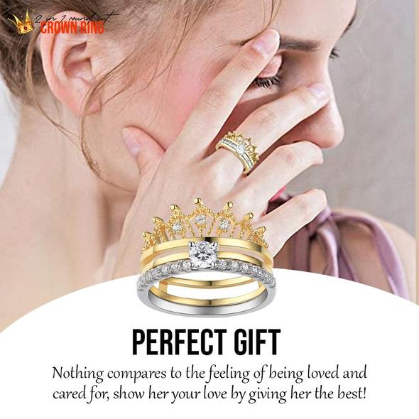 925 Sterling Silver 2 in 1 Round Cut Crown Sound Ring - Image 2