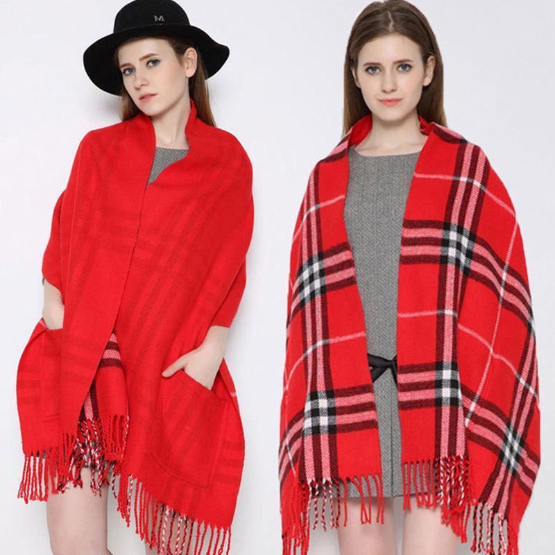 Plaid Shawl Wrap With Pockets - Image 3