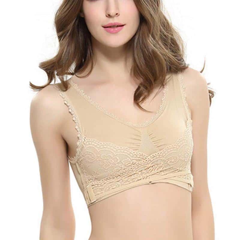 Wireless Front Cross Buckle Lace Lift Bra - Image 3