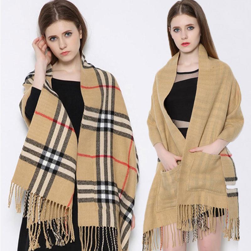 Plaid Shawl Wrap With Pockets - Image 4