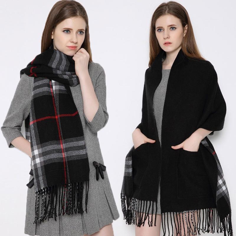 Plaid Shawl Wrap With Pockets - Image 5