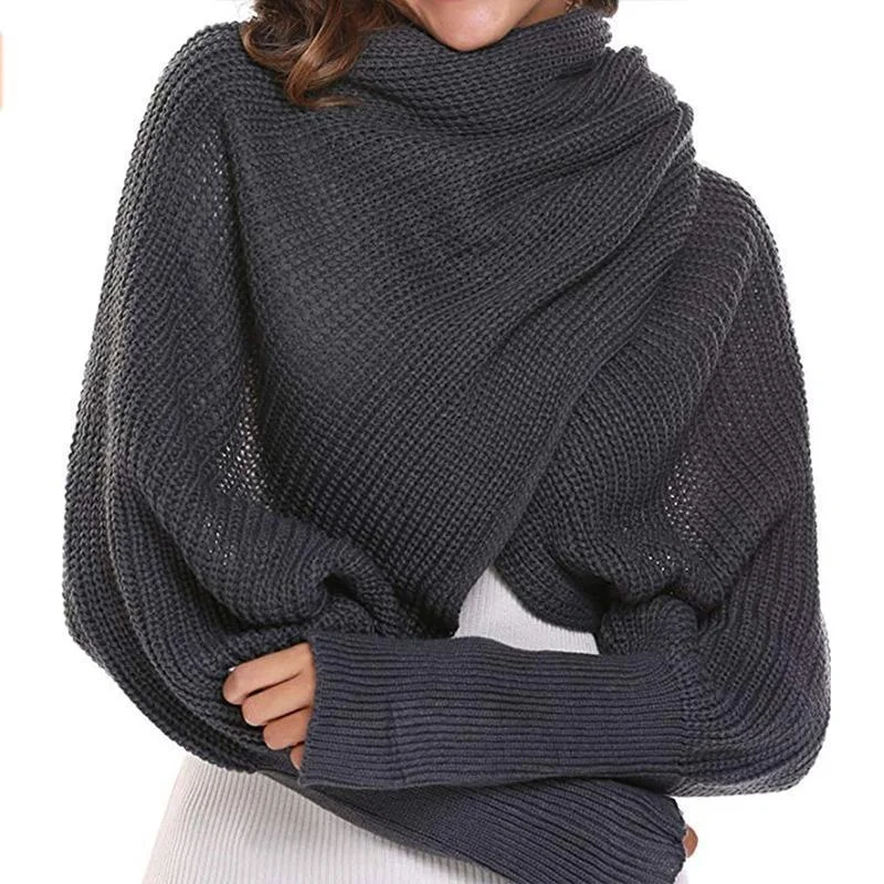Crochet Knitted Scarf Shawl with Sleeves - Image 5