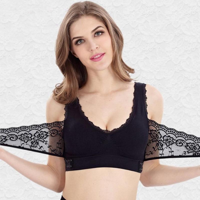 Wireless Front Cross Buckle Lace Lift Bra - Image 5