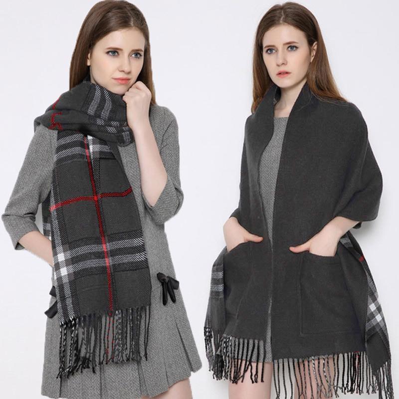 Plaid Shawl Wrap With Pockets - Image 6