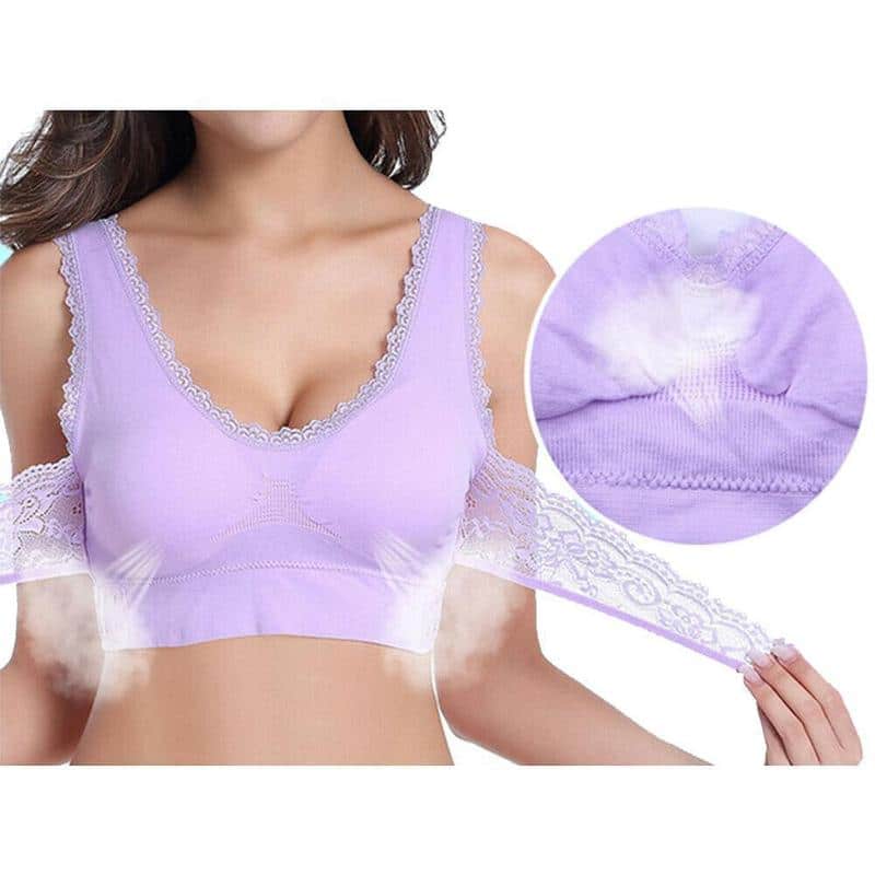 Wireless Front Cross Buckle Lace Lift Bra - Image 6