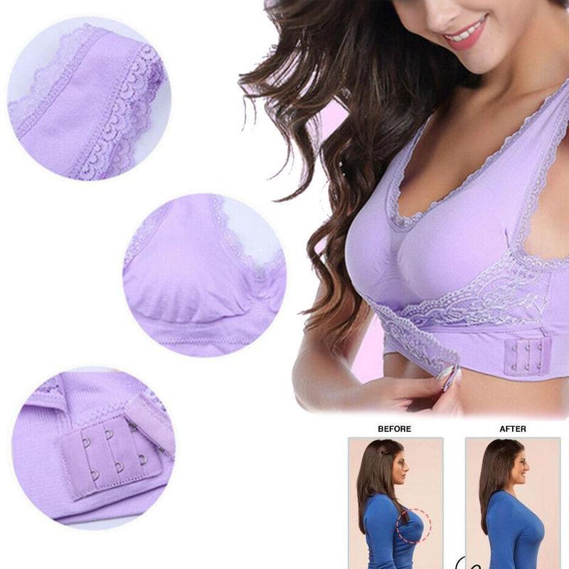 Wireless Front Cross Buckle Lace Lift Bra - Image 7