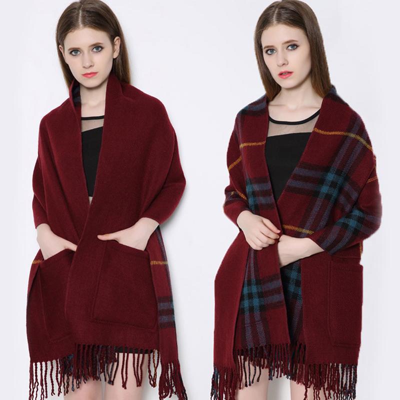 Plaid Shawl Wrap With Pockets - Image 7