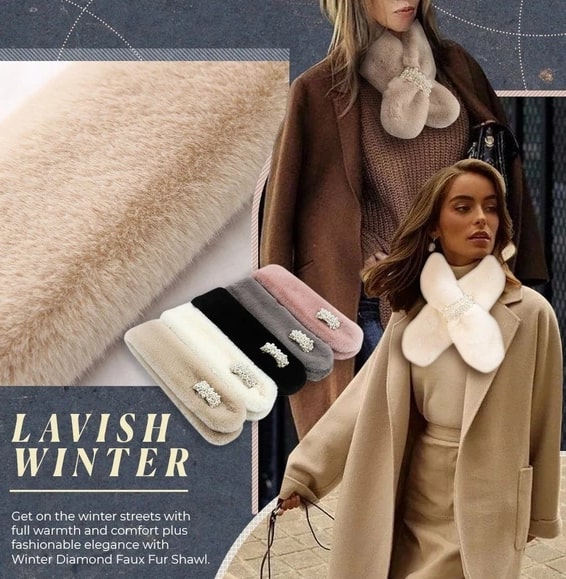 Winter Diamond Faux Fur Wrap Scarf - Image 3