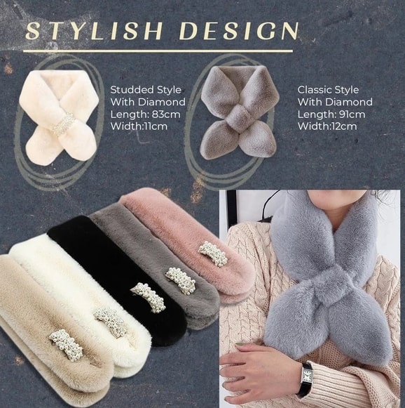 Winter Diamond Faux Fur Wrap Scarf - Image 5