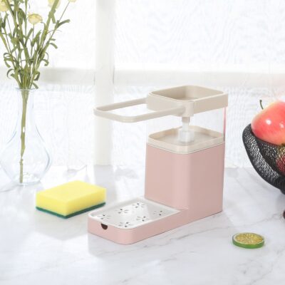 Multifunctional Manual Press Soap Box,4-in-1 Countertop Soap Pump,Soap Pump,sponges,Towels