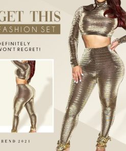 Women Chic Metallic Two Pieces Set,Chic Metallic Two Pieces Set,Metallic Two Pieces Set,Two Pieces Set,Women Chic Metallic
