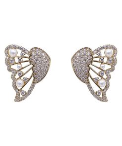 Butterfly Earrings,Pearls And Diamonds,Butterfly Earrings With Pearls And Diamonds