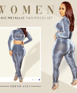 Women Chic Metallic Two Pieces Set,Chic Metallic Two Pieces Set,Metallic Two Pieces Set,Two Pieces Set,Women Chic Metallic