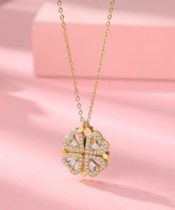 Clover Necklace,Leaf Clover Necklace,Four-Leaf Clover Necklace,Hollow Four-Leaf Clover Necklace