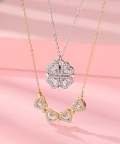 Clover Necklace,Leaf Clover Necklace,Four-Leaf Clover Necklace,Hollow Four-Leaf Clover Necklace