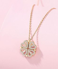 Clover Necklace,Leaf Clover Necklace,Four-Leaf Clover Necklace,Hollow Four-Leaf Clover Necklace
