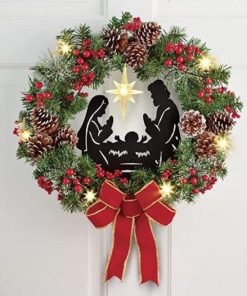 Lighted Nativity Scene Christmas Wreath,Christmas Wreath,Lighted Nativity Scene,Lighted Nativity
