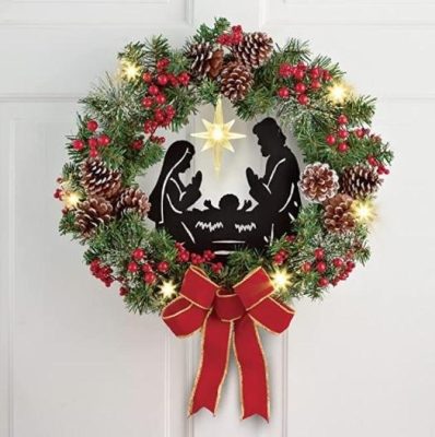 Lighted Nativity Scene Christmas Wreath,Christmas Wreath,Lighted Nativity Scene,Lighted Nativity