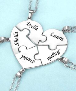 heart puzzle necklace,engraved heart,engraved heart puzzle necklace set