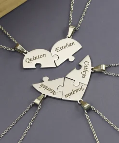 heart puzzle necklace,engraved heart,engraved heart puzzle necklace set