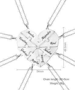heart puzzle necklace,engraved heart,engraved heart puzzle necklace set