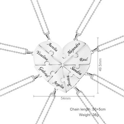 heart puzzle necklace,engraved heart,engraved heart puzzle necklace set
