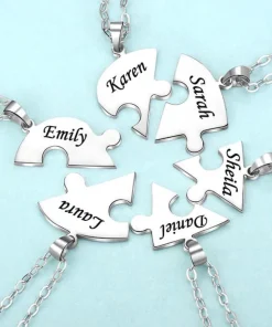 heart puzzle necklace,engraved heart,engraved heart puzzle necklace set