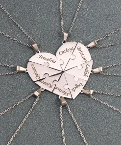 heart puzzle necklace,engraved heart,engraved heart puzzle necklace set