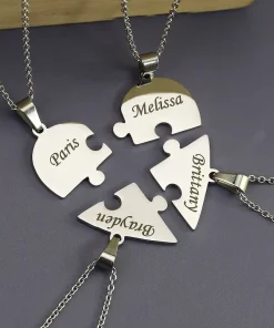 heart puzzle necklace,engraved heart,engraved heart puzzle necklace set