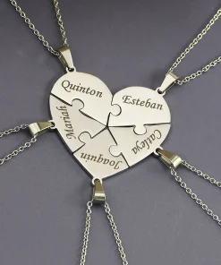heart puzzle necklace,engraved heart,engraved heart puzzle necklace set