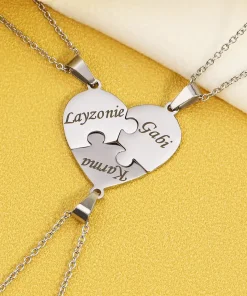 heart puzzle necklace,engraved heart,engraved heart puzzle necklace set