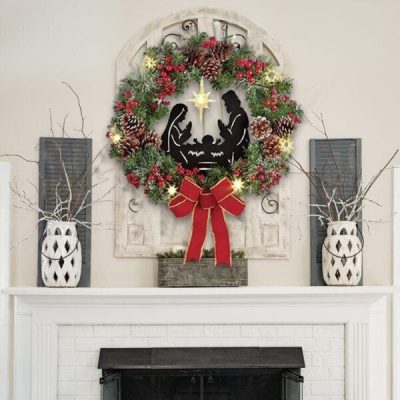 Lighted Nativity Scene Christmas Wreath,Christmas Wreath,Lighted Nativity Scene,Lighted Nativity
