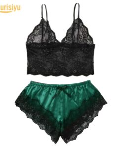 Women Sexy Lace See Through Sleepwear Set