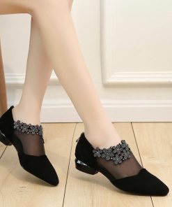 Womens Rhinestone Mesh Peep Toe Sandals