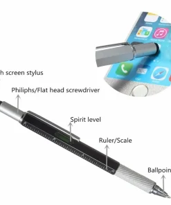 6 In 1 Multi-Functional Stylus Metal Ruler Pen with Level & Screwdriver