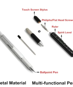 6 In 1 Multi-Functional Stylus Metal Ruler Pen with Level & Screwdriver
