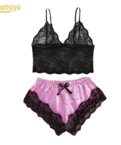 Women Sexy Lace See Through Sleepwear Set