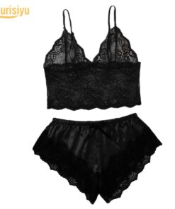 Women Sexy Lace See Through Sleepwear Set