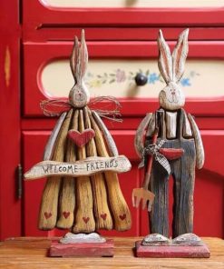 Wooden Retro Easter Bunny Outdoor Ornament