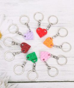 2 Pcs Couples Love Toy Brick Heart Keychain
