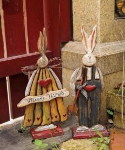 Wooden Retro Easter Bunny Outdoor Ornament