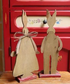 Wooden Retro Easter Bunny Outdoor Ornament