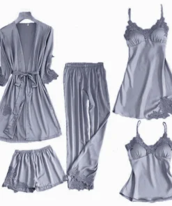 Blushy Silk 5 Piece Pajama Set
