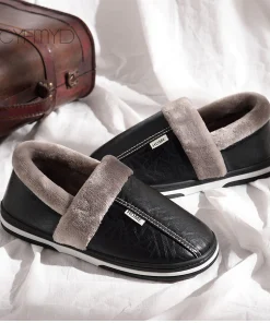 Hibaes PU Leather Cotton Women Slippers