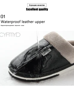 Hibaes PU Leather Cotton Women Slippers