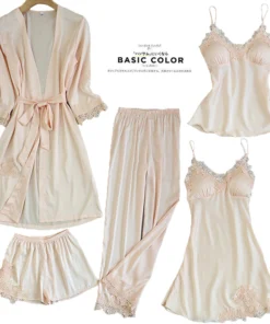 Blushy Silk 5 Piece Pajama Set