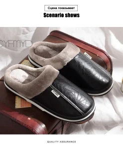 Hibaes PU Leather Cotton Women Slippers