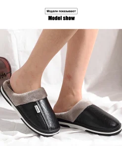 Hibaes PU Leather Cotton Women Slippers